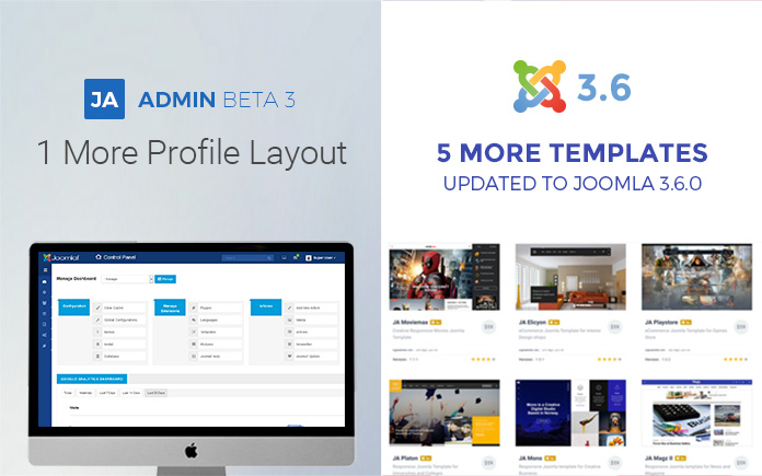 JA Admin Beta 3 and 5 Joomla templates updated to