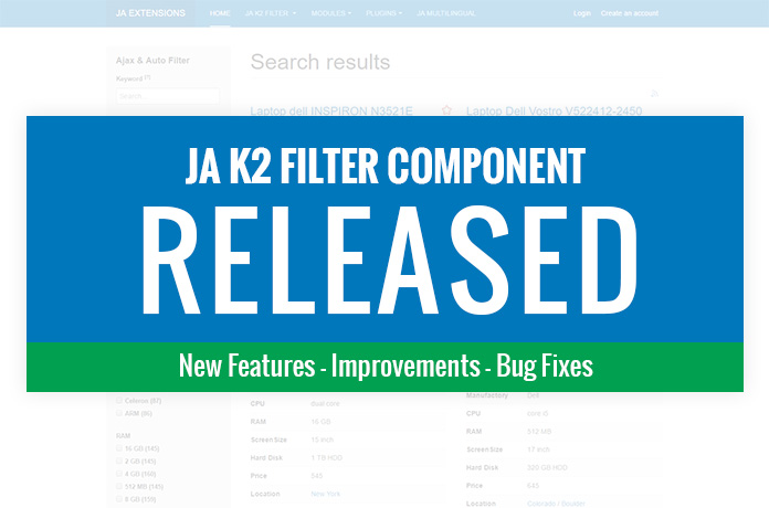 New features release : JA K2 filter and search